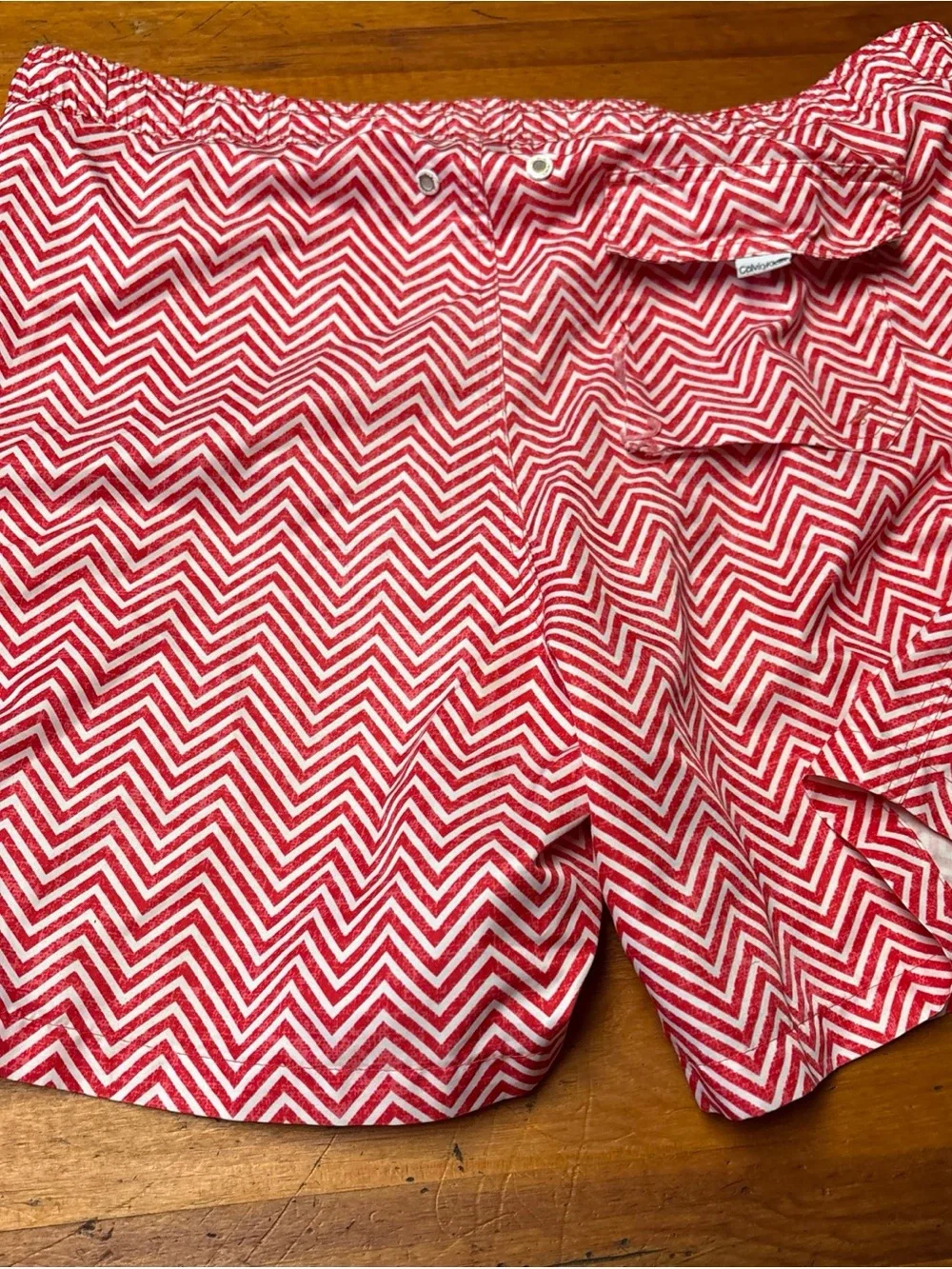 Calvin Klein Red & White Chevron Swim Shorts